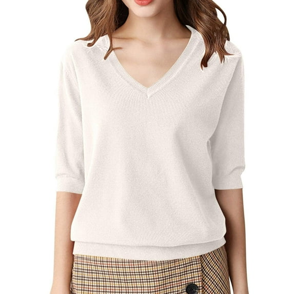 Ediodpoh Solid Color Knit Sweater Top Crewneck Pullover Soft Comfortable Casual Knit Tops for Women for Fall Winter Fashion White XXXL