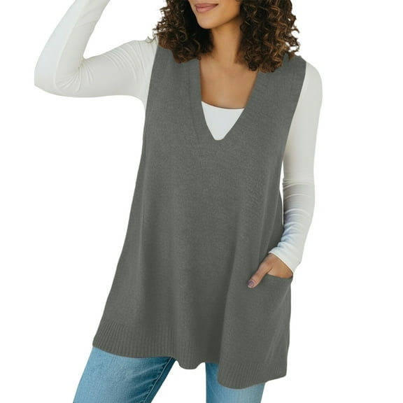 Ediodpoh Solid Knit Sweater Vest with Collar and Pocket Autumn Winter Sleeveless Pullover Sweater Vest Women for Casual Warm Fashion GY1 S