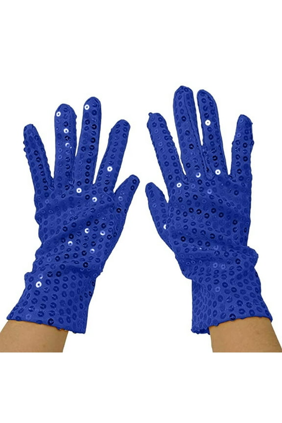 Sparkling Sequin Bling Gloves for 80s 90s Dress up Rave Party Performance and Stage Events Shiny Accessories Blue