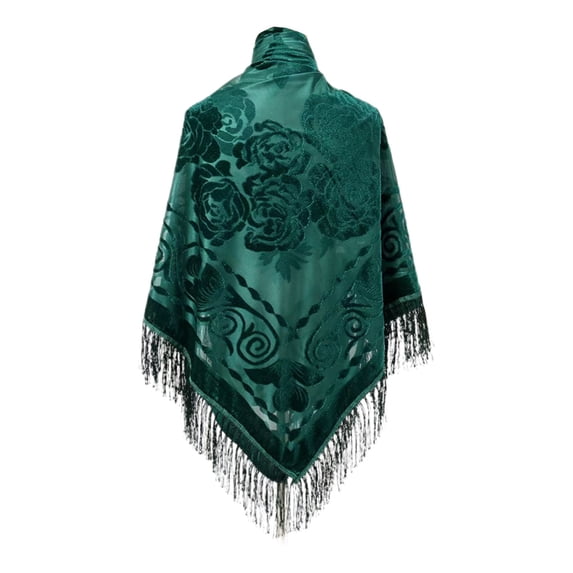 Ediodpoh Spring Autumn Winter Retro Large Square Scarf Ethnic Style Velvet Jacquard Fringe Shawl for Warmth Green