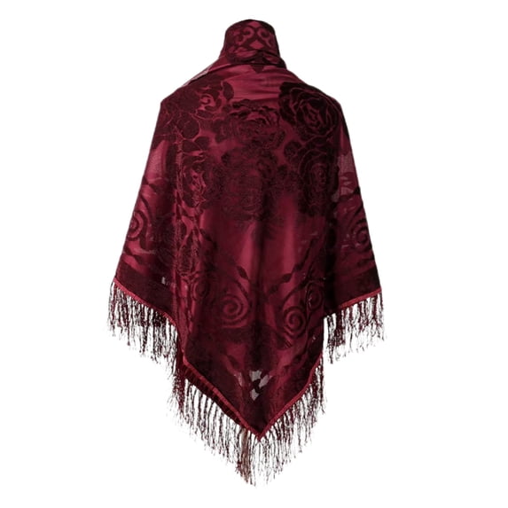 Ediodpoh Spring Autumn Winter Retro Large Square Scarf Ethnic Style Velvet Jacquard Fringe Shawl for Warmth Red