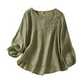 thumbnail image 1 of Riforla Spring/ Women's Embroidered Round Neck Long Sleeve T Shirt Vintage Bohemian Loose Fit Floral Applique Top Womens Tshirts Green L, 1 of 9