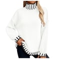 thumbnail image 1 of Ediodpoh Striped Pullover High Neck Loose Plus Size Sweater Comfortable and Warm Oversized Sweaters for Women White XL, 1 of 6