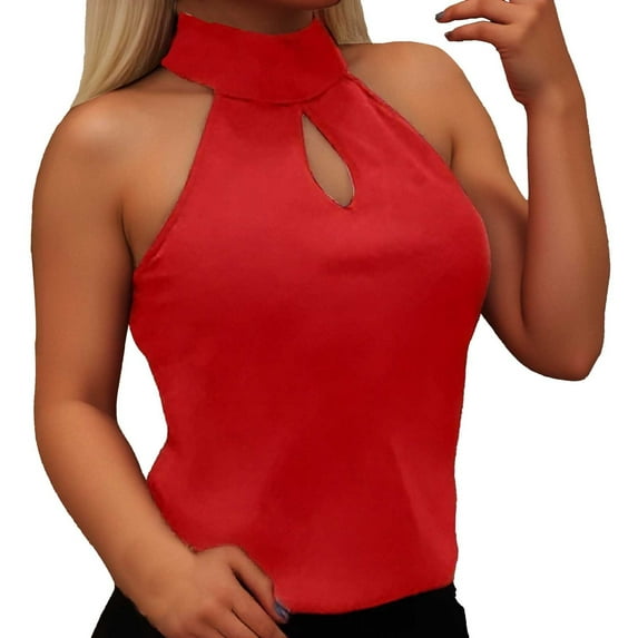 Ediodpoh Stylish Women's T-Shirts Sleeveless Hollow Design Pullover Vest for Casual Everyday Wear Tshirts for Women Red S
