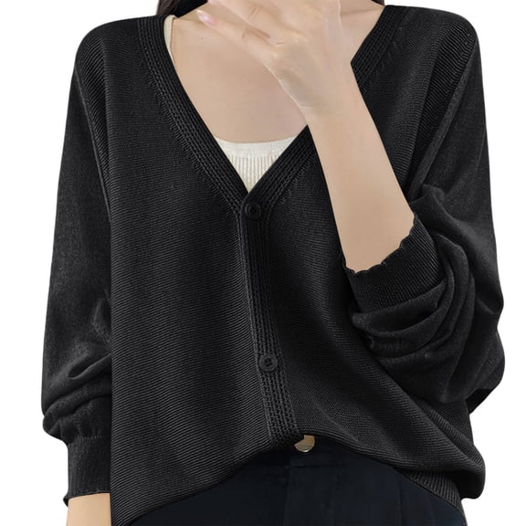 Ediodpoh Stylish Womens Cardigan Lightweight Open Front V Neck Long Sleeve Outer Layer for Everyday Wear Loose Fit Black L