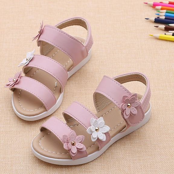 Riforla Summer Kids Children Sandals Fashion Big Flower Girls Flat Pricness Shoes Pink 12.5