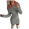 thumbnail image 1 of Ediodpoh Sweater Dress for Women Mid Length off The Shoulder Waist for Autumn Winter Fashion Grey XXXL, 1 of 6
