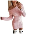 thumbnail image 1 of Ediodpoh Sweater Dress for Women Mid Length off The Shoulder Waist for Autumn Winter Fashion Pink M, 1 of 6