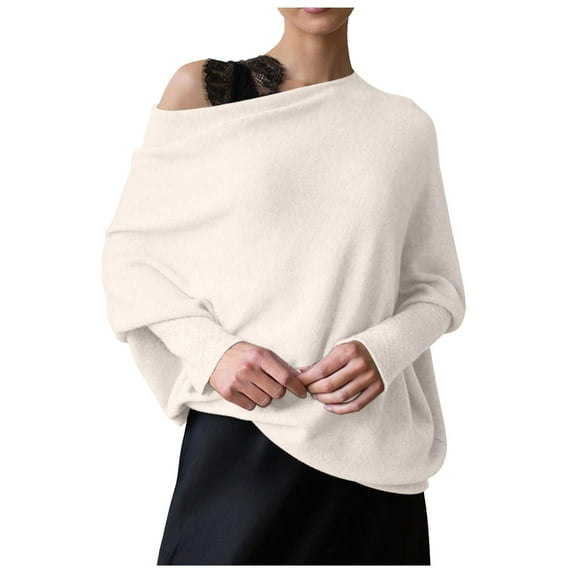 Ediodpoh Sweaters for Women Boat Neck 2025 Spring Long Sleeve Soft Knit Loose Baggy Pullover Beige