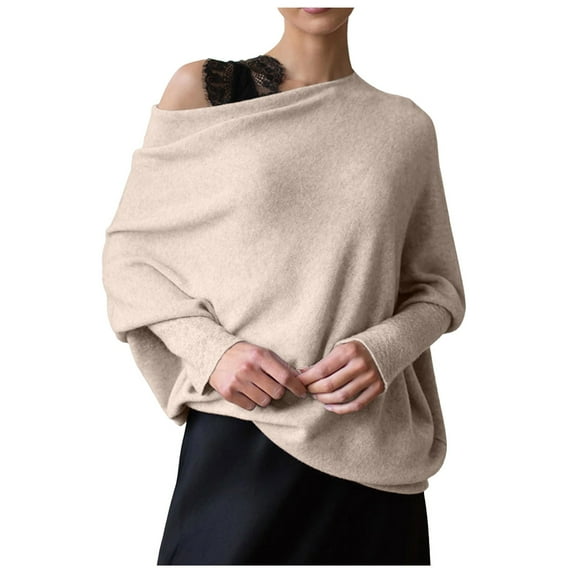 Ediodpoh Sweaters for Women Boat Neck 2025 Spring Long Sleeve Soft Knit Loose Baggy Pullover Khaki