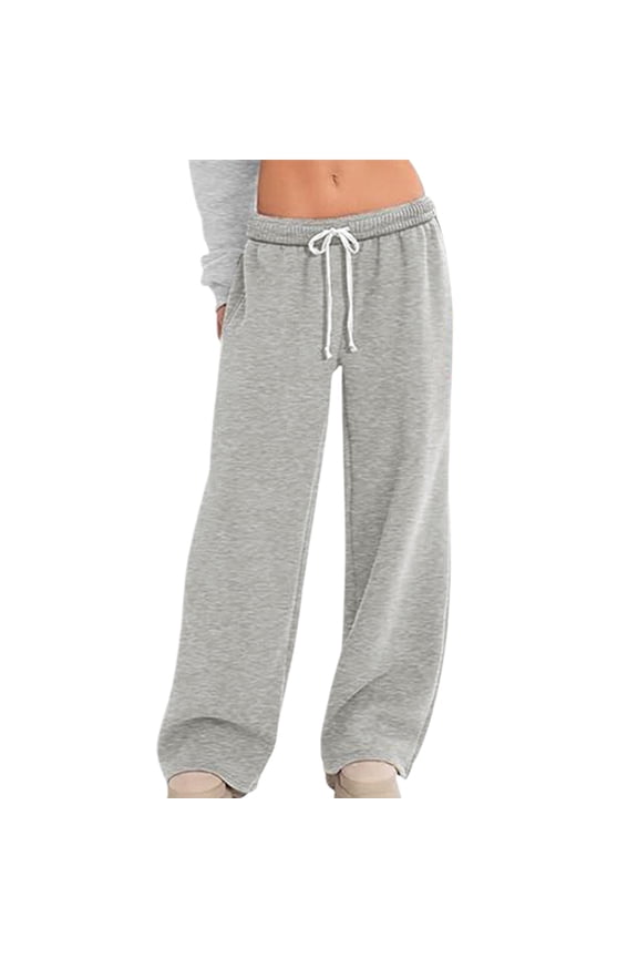 Ediodpoh Sweatpants Women High Waisted Lined Jogger Pants Solid Color Drawstring Straight Leg with Pockets Grey L