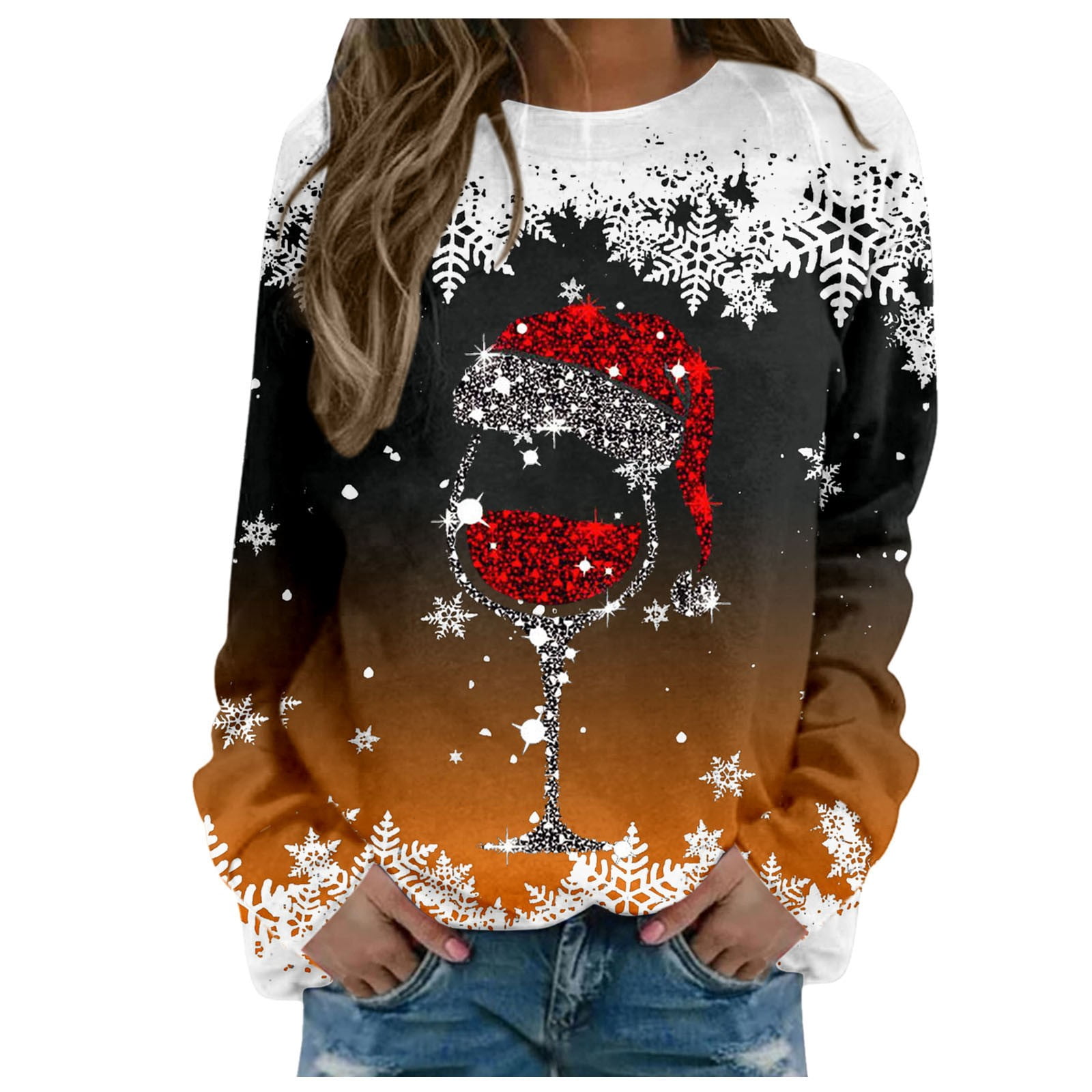 Knit Christmas Print Round Neck Loose Fit Sweater main image 0