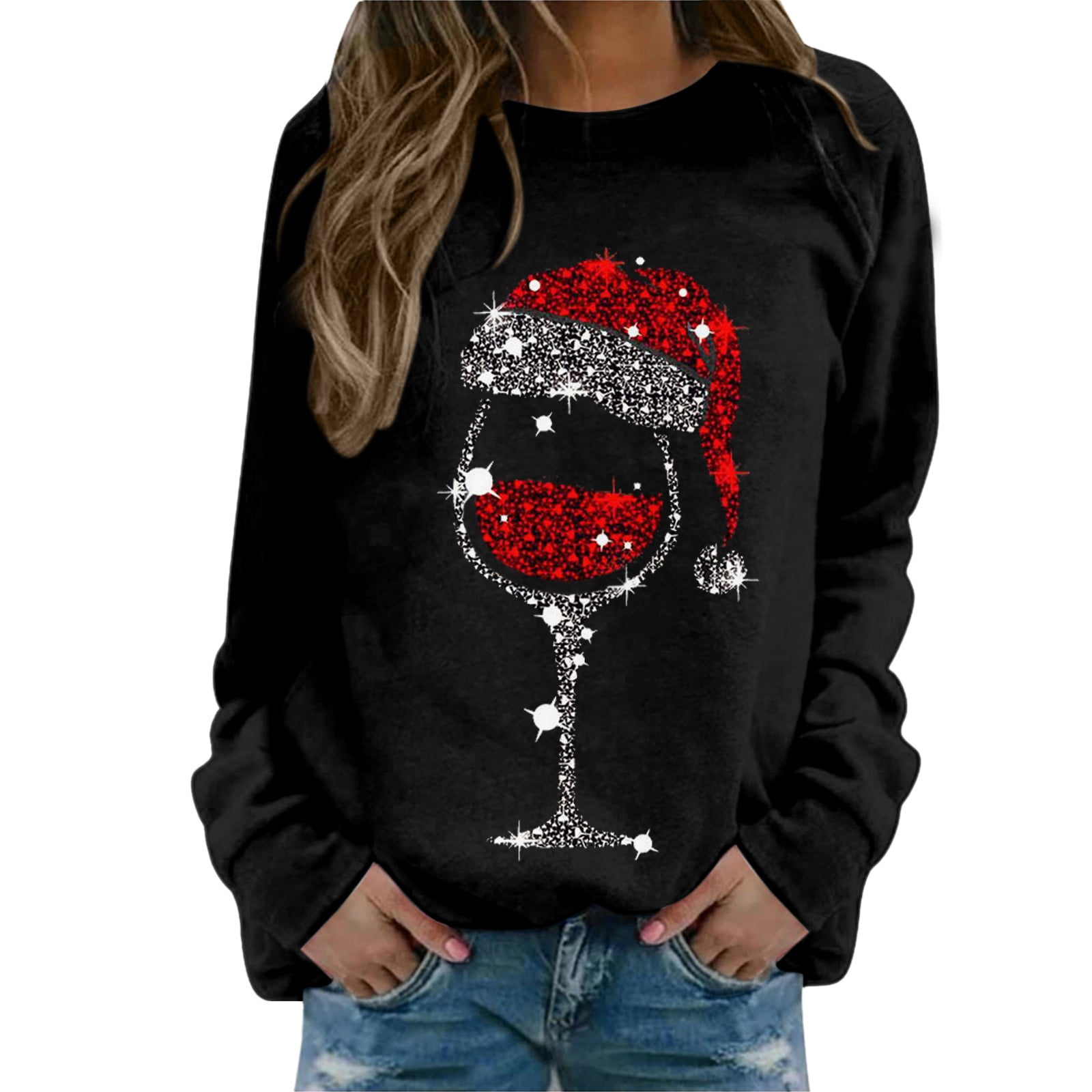 Knit Christmas Print Round Neck Loose Fit Sweater main image 1