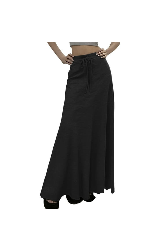 Tennis Skirts Women Solid Color Sports Casual Commuting Loose Elastic Waist Slit Half Skirt Skirts for Women Black L