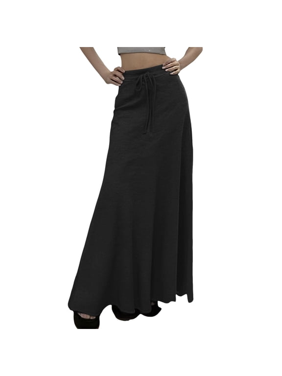 Ediodpoh Tennis Skirts Women Solid Color Sports Casual Commuting Loose Elastic Waist Slit Half Skirt Skirts for Women Black XXXXXXL