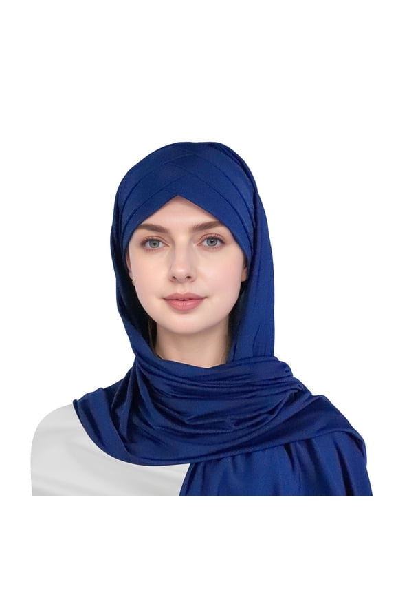 Three Layer Brim Head Scarf Turban Wrap Cap Made of for Women Head Covering Scarf for Women Navy