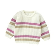 Ediodpoh Toddler Baby Boys Girls Knit Crewneck Striped Sweater Kids Pullover Sweater Shirt Winter Warm Coat Boys Sweaters Beige 9-12 Months