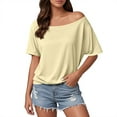 thumbnail image 1 of Ediodpoh Trendy Women's off Shoulder T Shirt Casual Solid Top for Everyday Wear Comfortable Style for Spring and Summer T Shirts for Women Light Yellow XL, 1 of 5