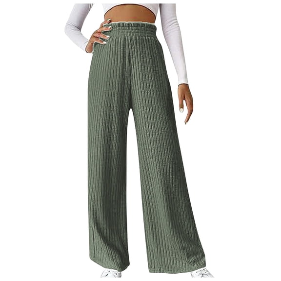 Ediodpoh Trousers Pants for Women Autumn Winter Casual Loose Knitted Warm Selling Trousers Green M