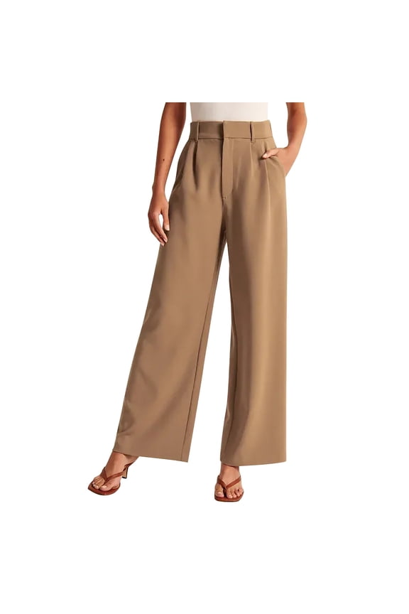 Ediodpoh Trousers Pants for Women Casual Wide Leg Dress Pants High Waist Tailored Button Down with Pockets Khaki S