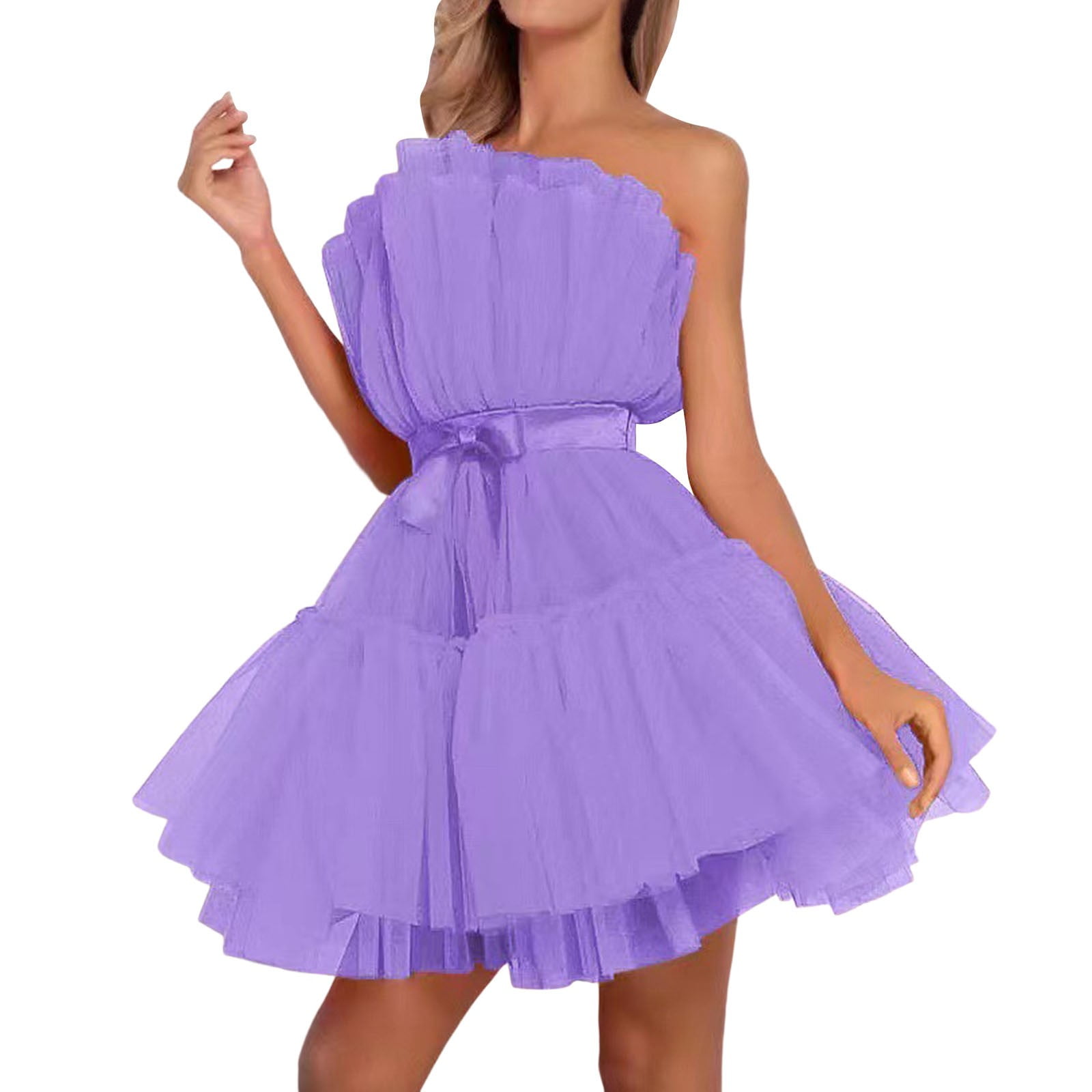  Women's Tulle Dress Pleated Puffy Prom Dresses