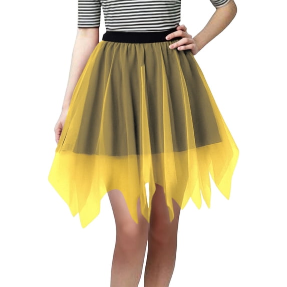 Ediodpoh Tutu Skirt Solid Color Carnival Tiered Mesh Skirt with Asymmetrical Hem for Festive Party Wear Ballet Skirt Yellow One Size