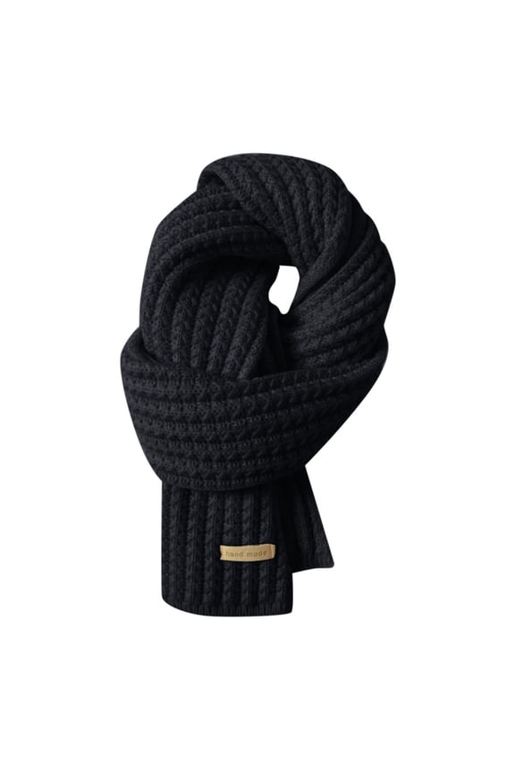 Unisex Knit Scarf Winter Warm Thick Wool Shawl Cozy and Soft Wrap for Women Men and Students Versatile Fashion Black