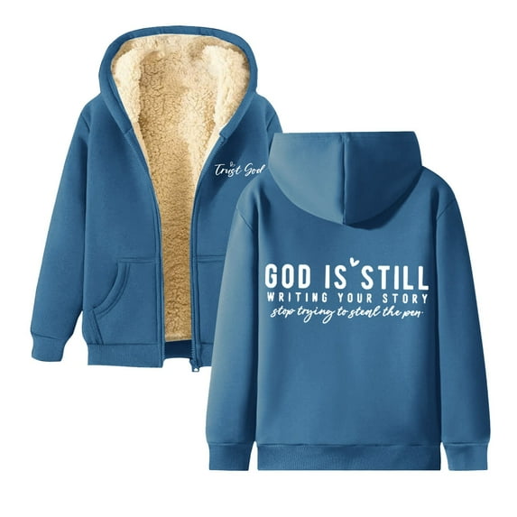 Ediodpoh Unisex Print Oversized Fall Tops Long Sleeve Autumn Winter Jacket Hoodies for Women Zip up with Pockets Blue L
