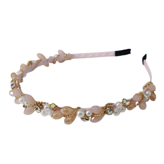 Riforla Versatile Rhinestone Headband for Women Handmade Elegant Hair Accessory for All Seasons and Special Events Light Pink2