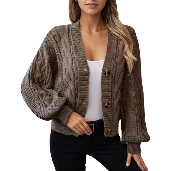 Ediodpoh Versatile Womens Cardigan Sweaters Relaxed Fit Solid Knit Sweater Jacket with Button Closure and Classic Detailing Coffee XL