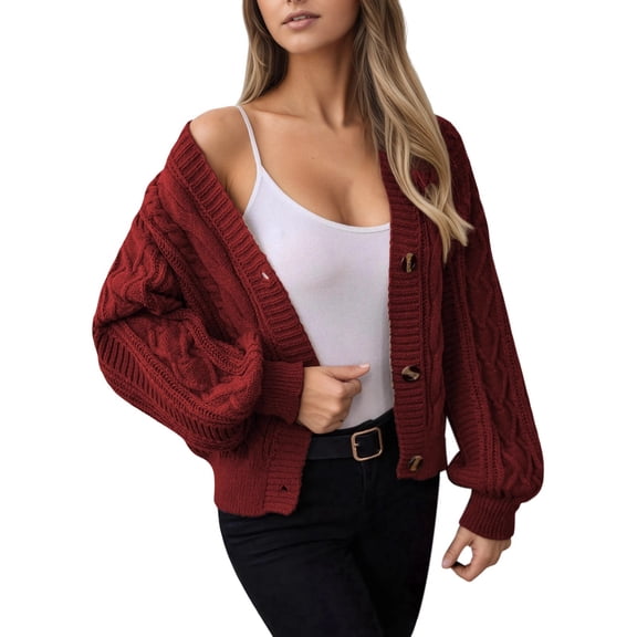 Ediodpoh Versatile Womens Cardigan Sweaters Relaxed Fit Solid Knit Sweater Jacket with Button Closure and Classic Detailing Red M