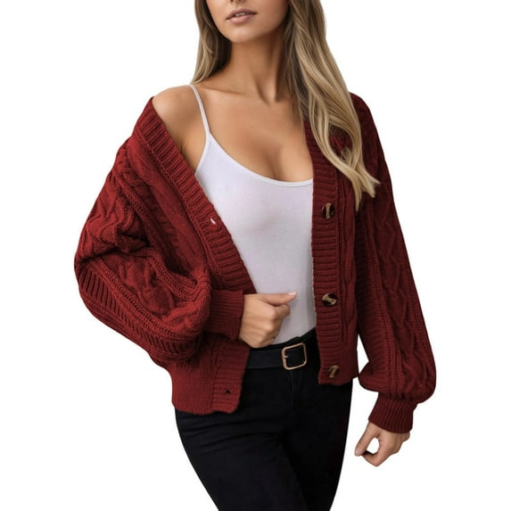 Ediodpoh Versatile Womens Cardigan Sweaters Relaxed Fit Solid Knit Sweater Jacket with Button Closure and Classic Detailing Red XL