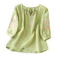 thumbnail image 1 of Ediodpoh Vintage Embroidered Women's T Shirt Casual Round Neck Short Sleeve Breathable Blouse for Spring and Summer Tshirts Shirts for Women Green L, 1 of 5