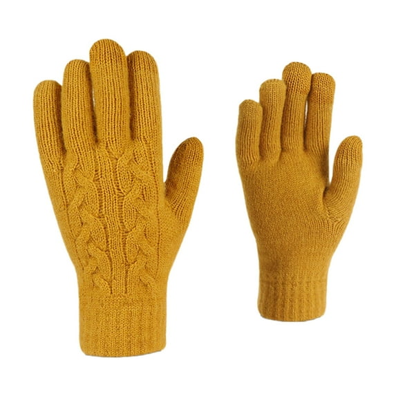 Ediodpoh Warm Winter Knitted Gloves Unisex Design in Solid Color for Comfort and Cold Weather Hand Protection Yellow