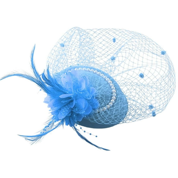 Ediodpoh Wedding Fascinator Hat with Netting and Feathers Elegant Headpiece for Day and Bridal Sky Blue