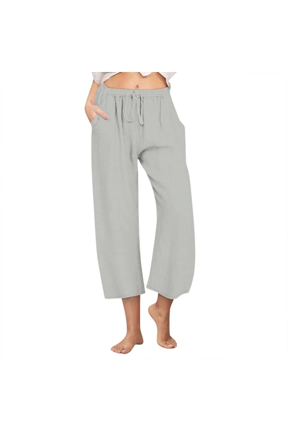 Ediodpoh Wide Leg Casual Pants with Pockets Lightweight High Waisted Drawstring Womens Pants for Everyday Wear Grey L