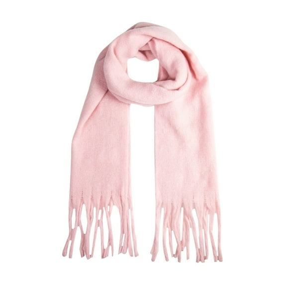 Riforla Winter Scarf Fashionable Outdoor Warm Accessory Solid Color with Fringe Thick and Comfortable for Cold Weather Light Pink