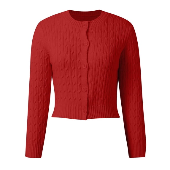 Ediodpoh Women Button Down Crop Sweater Cardigan Long Sleeve Open Front Cardigan Sweaters for Women Cute Knit Pullover Tops Red