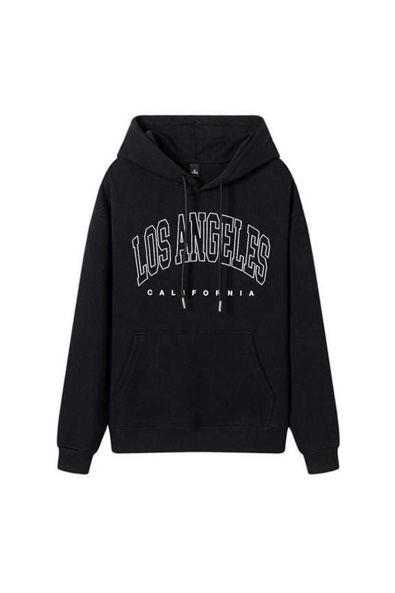 Women Casual Fashion Letter Print Graphic Drawstring Pullover Hoodie Preppy Sweatshirts for Women Black M