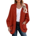 thumbnail image 1 of Ediodpoh Women Casual Solid Crochet Sweater Cardigan Loose Long Sleeve Pocket Long Coat Cardigan Sweaters for Women Orange L, 1 of 7