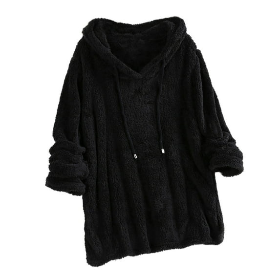 Ediodpoh Women Casual Solid Hooded Long Sleeve Pullover Blouse Tops Womens Sweatshirts Black XL