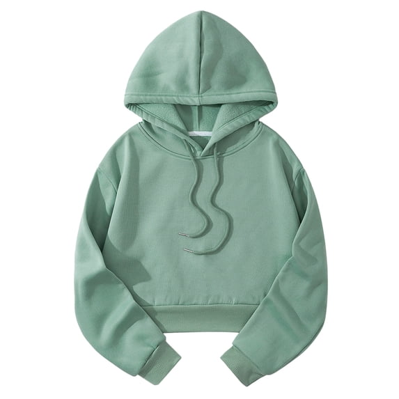Ediodpoh Women Casual Solid Hooded Loose Sweatshirt Strap Split Long Sleeve Crop Top Hoodies for Women Green S