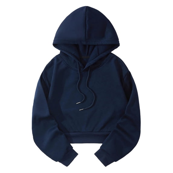 Ediodpoh Women Casual Solid Hooded Loose Sweatshirt Strap Split Long Sleeve Crop Top Hoodies for Women Navy M