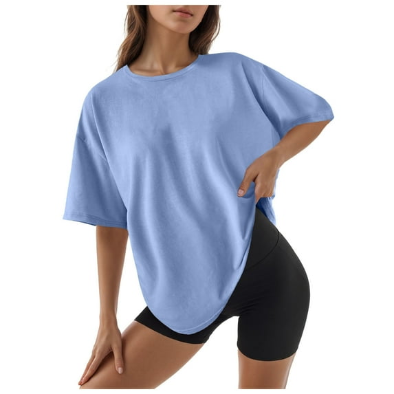 Ediodpoh Womens Oversized T Shirts Loose Fit Crewneck Short Sleeve Tops Summer Casual Blouse Basic Tee Beach Vacation Fashion Clothes T Shirts for Women Light Blue M