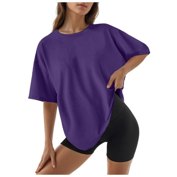 Ediodpoh Womens Oversized T Shirts Loose Fit Crewneck Short Sleeve Tops Summer Casual Blouse Basic Tee Beach Vacation Fashion Clothes Womens Tshirts Purple M