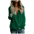 thumbnail image 1 of Ediodpoh Women Deep V Neck Wrap Sweaters Long Sleeve Front Loose Knitted Sweaters for Women Pullover for Fall Winter Green S, 1 of 5