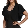 thumbnail image 1 of Ediodpoh Women Fashion Solid Short Sleeve Cropped Open Front Chiffon Cardigan with Scallop Hem Womens Cardigan Black L, 1 of 3