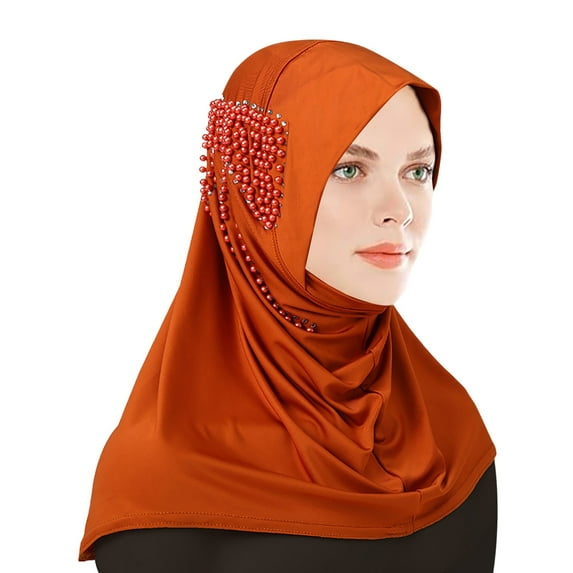 Ediodpoh Women Fashionable Stretch Hijab Malay Indonesian Wrap for Stylish Head Covering Orange