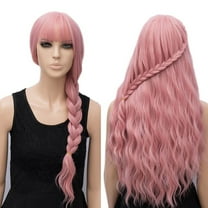 Ediodpoh Women Girl Long Curly Synthetic Wig Quality Hair Natural Pink Party Wigs for Women pink