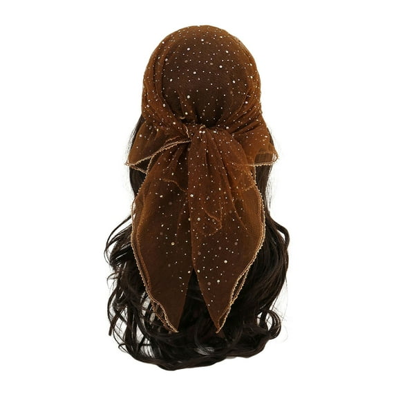 Riforla Women Glitter Rhinestone Head Scarf 31.5 Inch Fashionable and Versatile Bandana for Elegant Style Brown